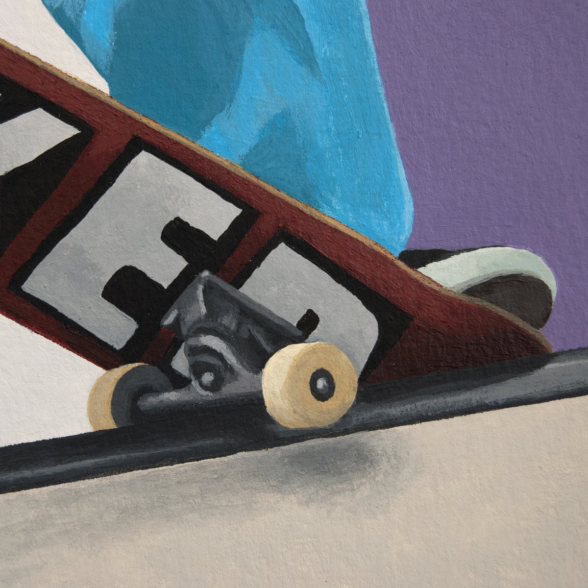 Close-up of a skateboard with a blurred background
